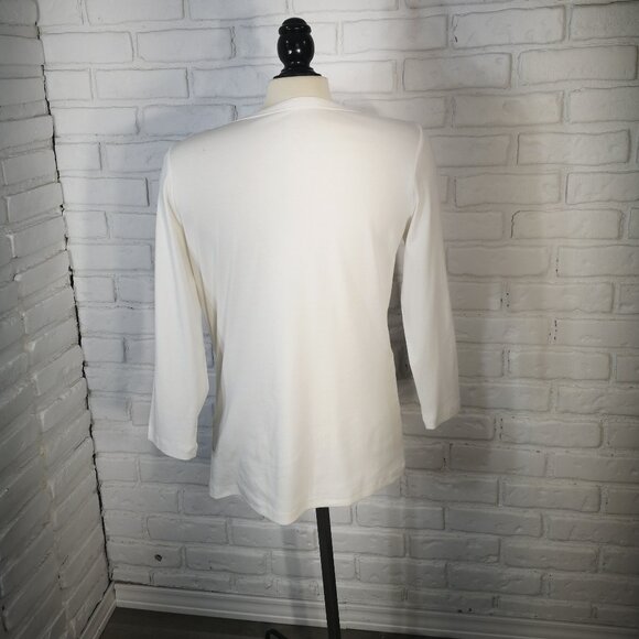 NWT Denver Hayes Ladies Size Large White V-neck Fitted 3/4 Sleeves T-shirt - Picture 2 of 13